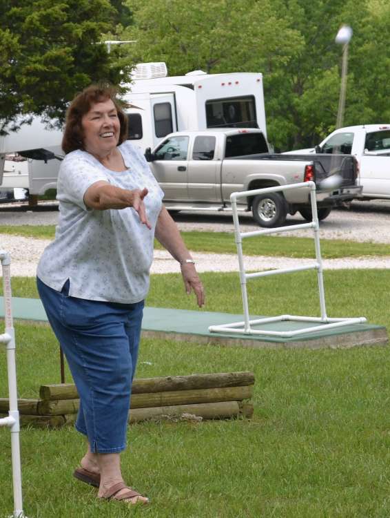 Betty tosses ladderball
